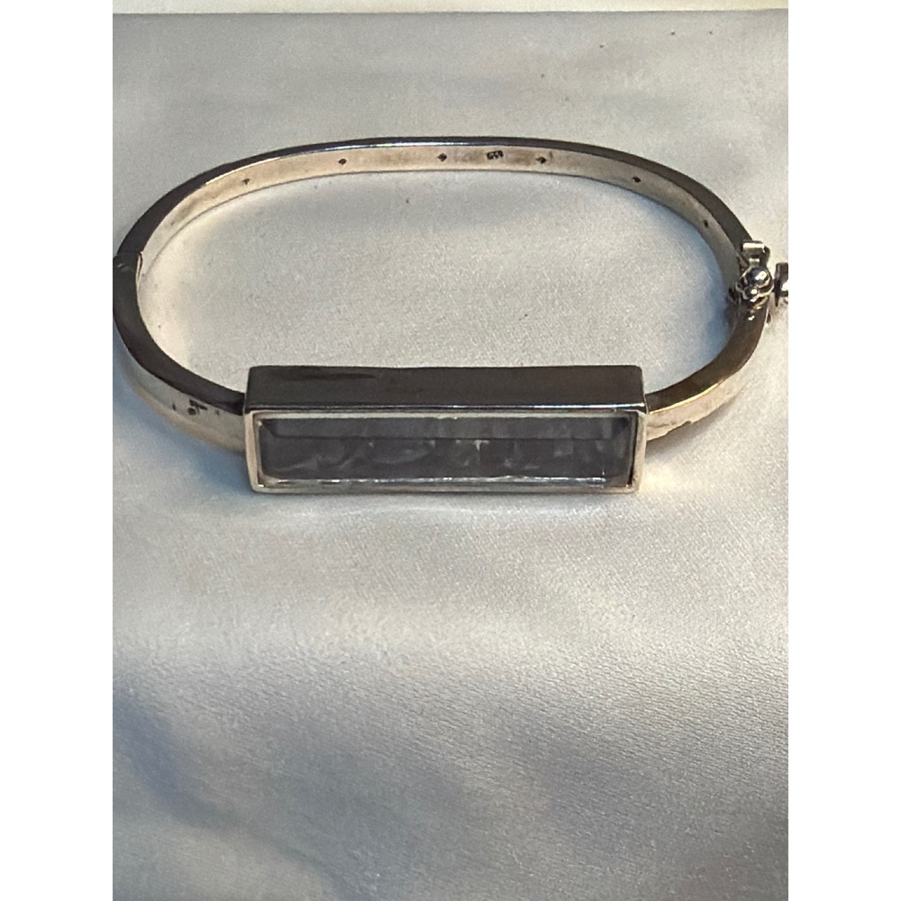 925 Sterling Silver Blue Sapphire Shaker Bangle Rectangular Floating Stone